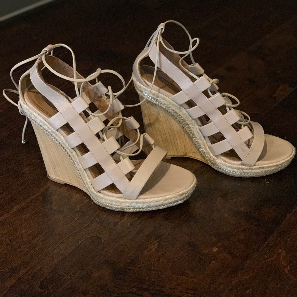 Aquazzura- amazon leather, wood and rope wedges